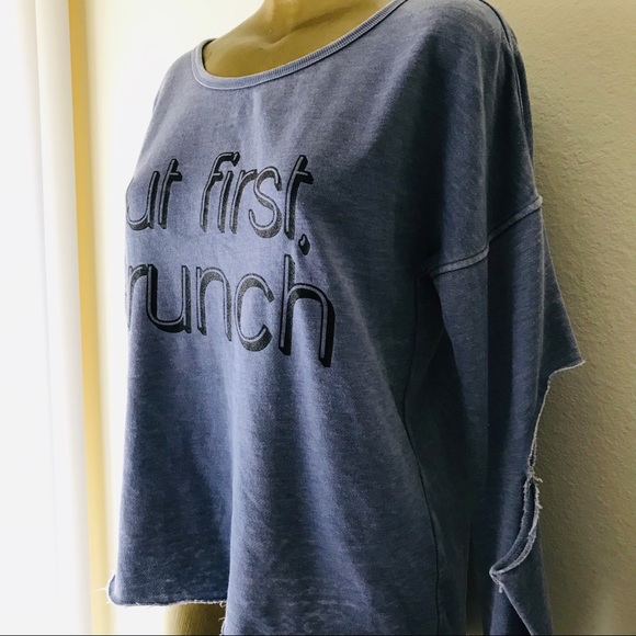 NWT Material Girl BUT FIRST BRUNCH Cut-Out Blue SWEATSHIRT M - Picture 2 of 11